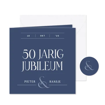 Klassieke uitnodiging jubileum typografisch donkerblauw